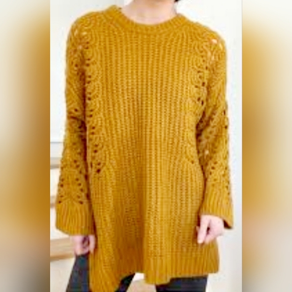 Anthropologie Pilcro Slouchy Oversized Sweater Devenne Pointelle Mustard Medium - Picture 9 of 16